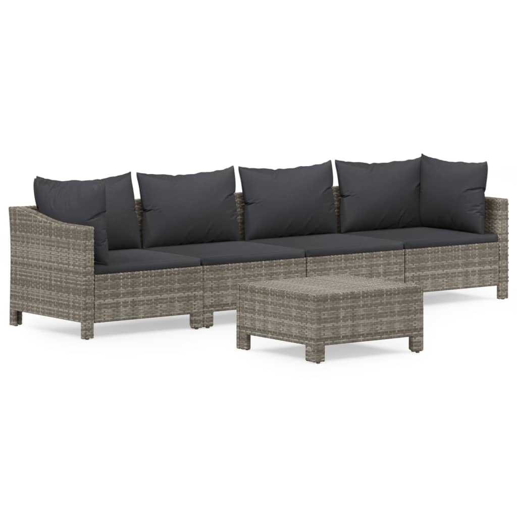 Set mobilier de grădină cu perne, 5 piese, gri, poliratan GartenMobel Dekor