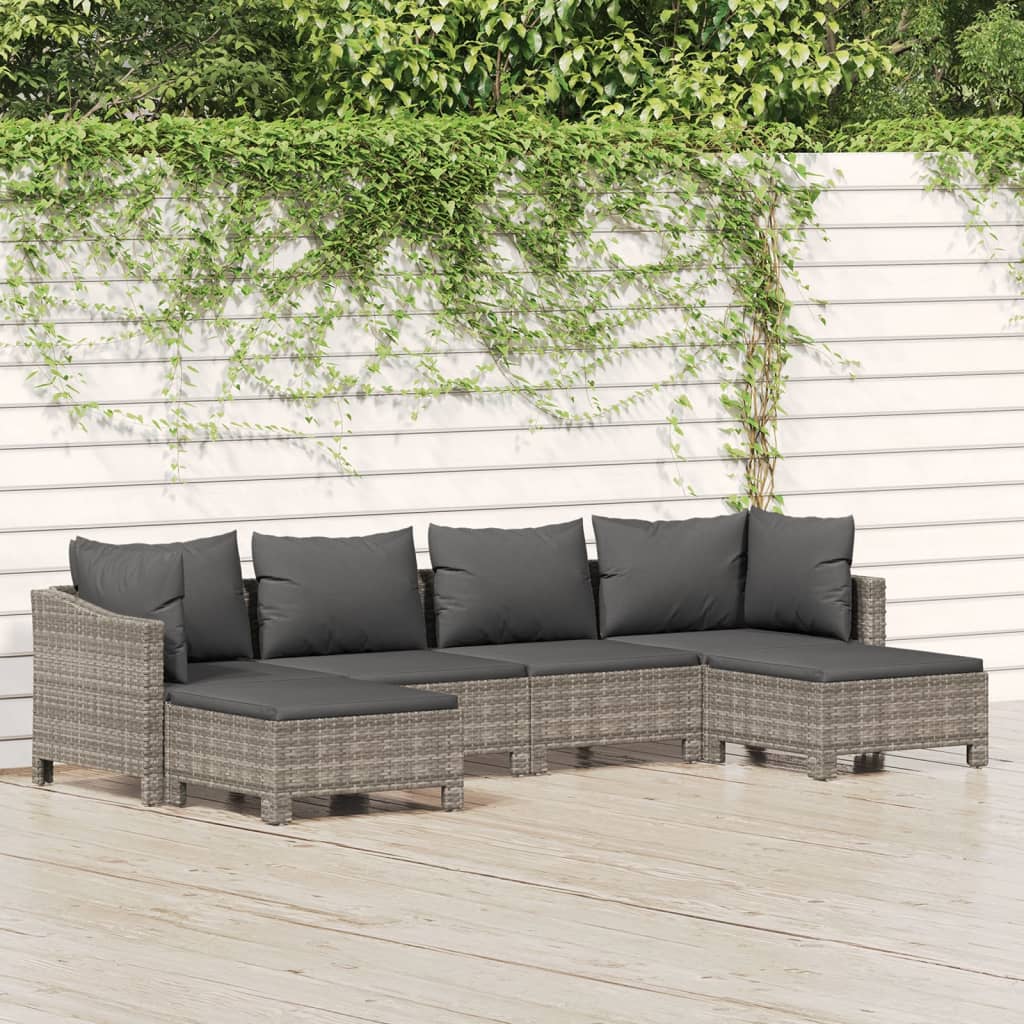 Set mobilier de grădină cu perne, 6 piese, gri, poliratan GartenMobel Dekor