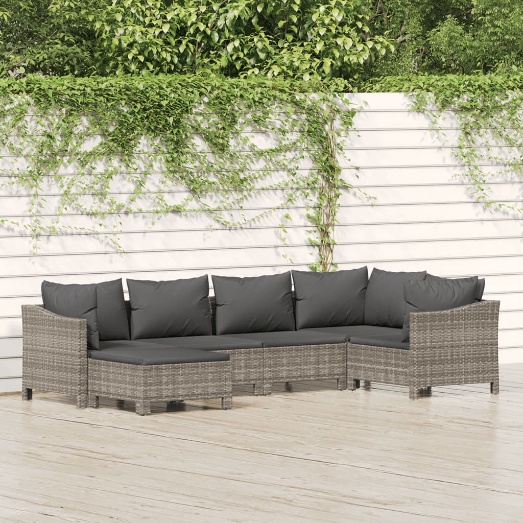 Set mobilier de grădină cu perne, 6 piese, gri, poliratan GartenMobel Dekor