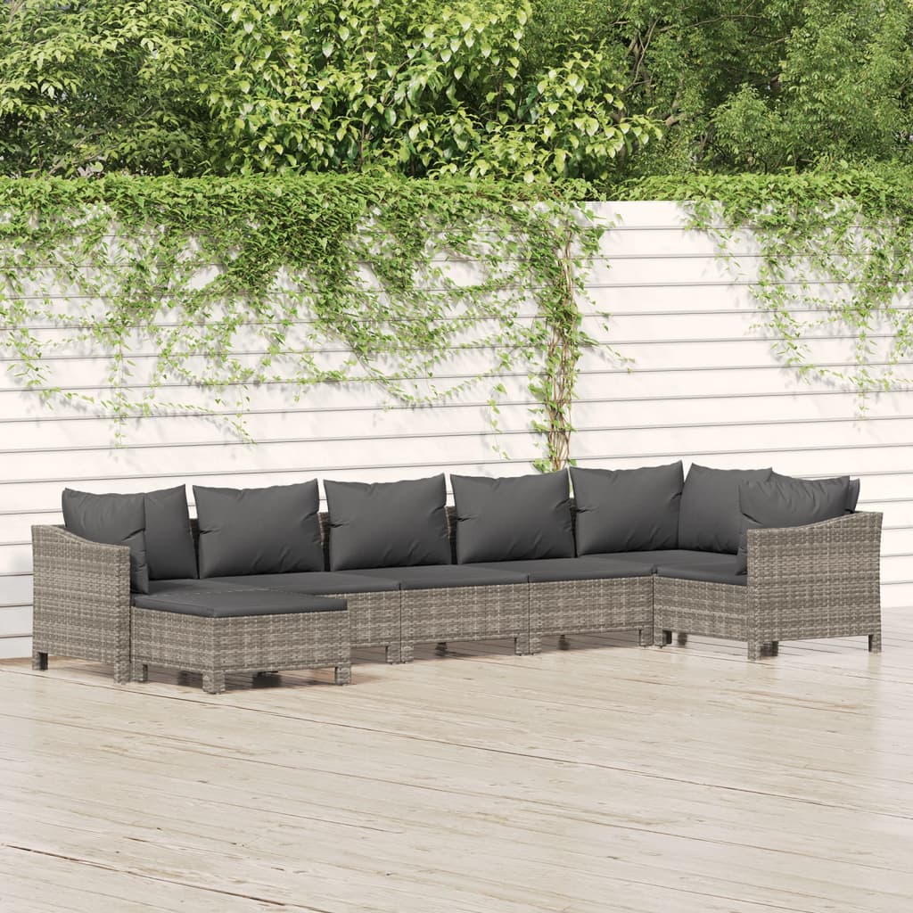 Set mobilier de grădină cu perne, 7 piese, gri, poliratan GartenMobel Dekor