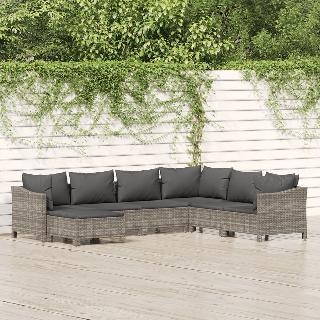 Set mobilier de grădină cu perne, 7 piese, gri, poliratan GartenMobel Dekor