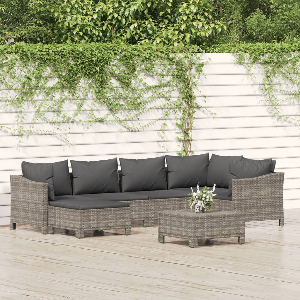 Set mobilier de grădină cu perne, 7 piese, gri, poliratan GartenMobel Dekor
