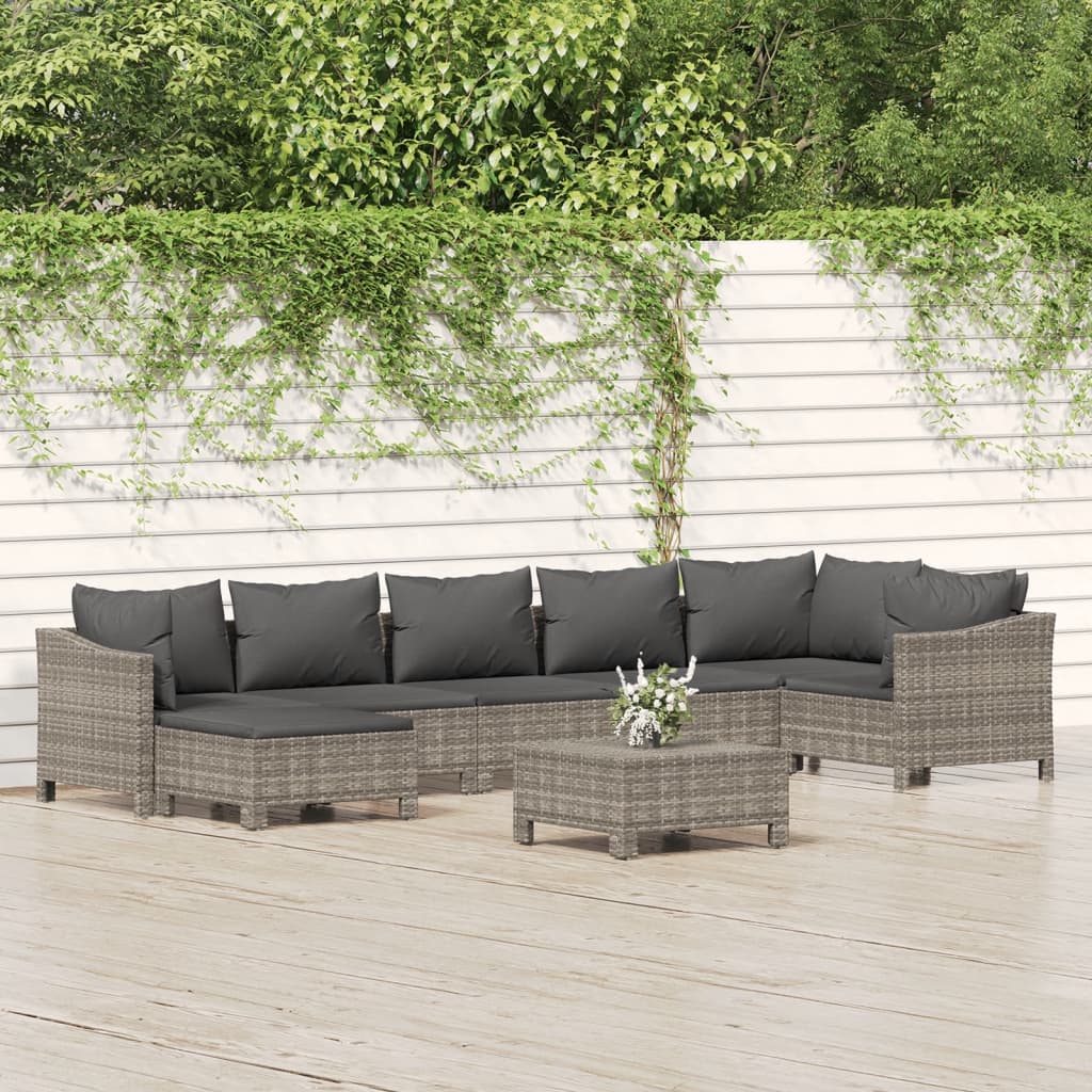 Set mobilier de grădină cu perne, 8 piese, gri, poliratan GartenMobel Dekor