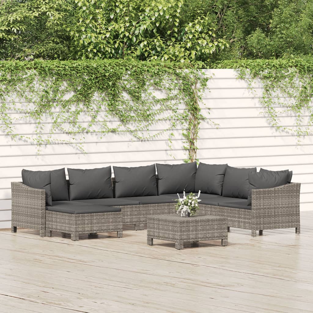 Set mobilier de grădină cu perne, 8 piese, gri, poliratan GartenMobel Dekor