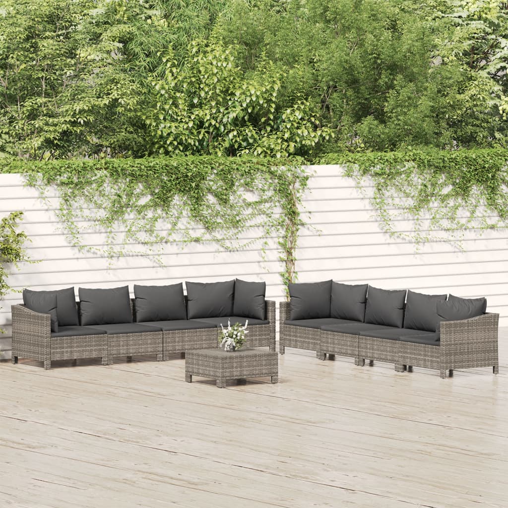 Set mobilier de grădină cu perne, 9 piese, gri, poliratan GartenMobel Dekor