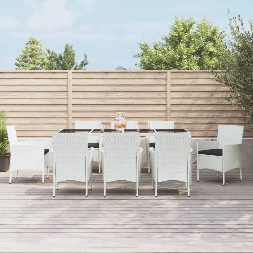Set mobilier de grădină cu perne, 9 piese, alb, poliratan GartenMobel Dekor