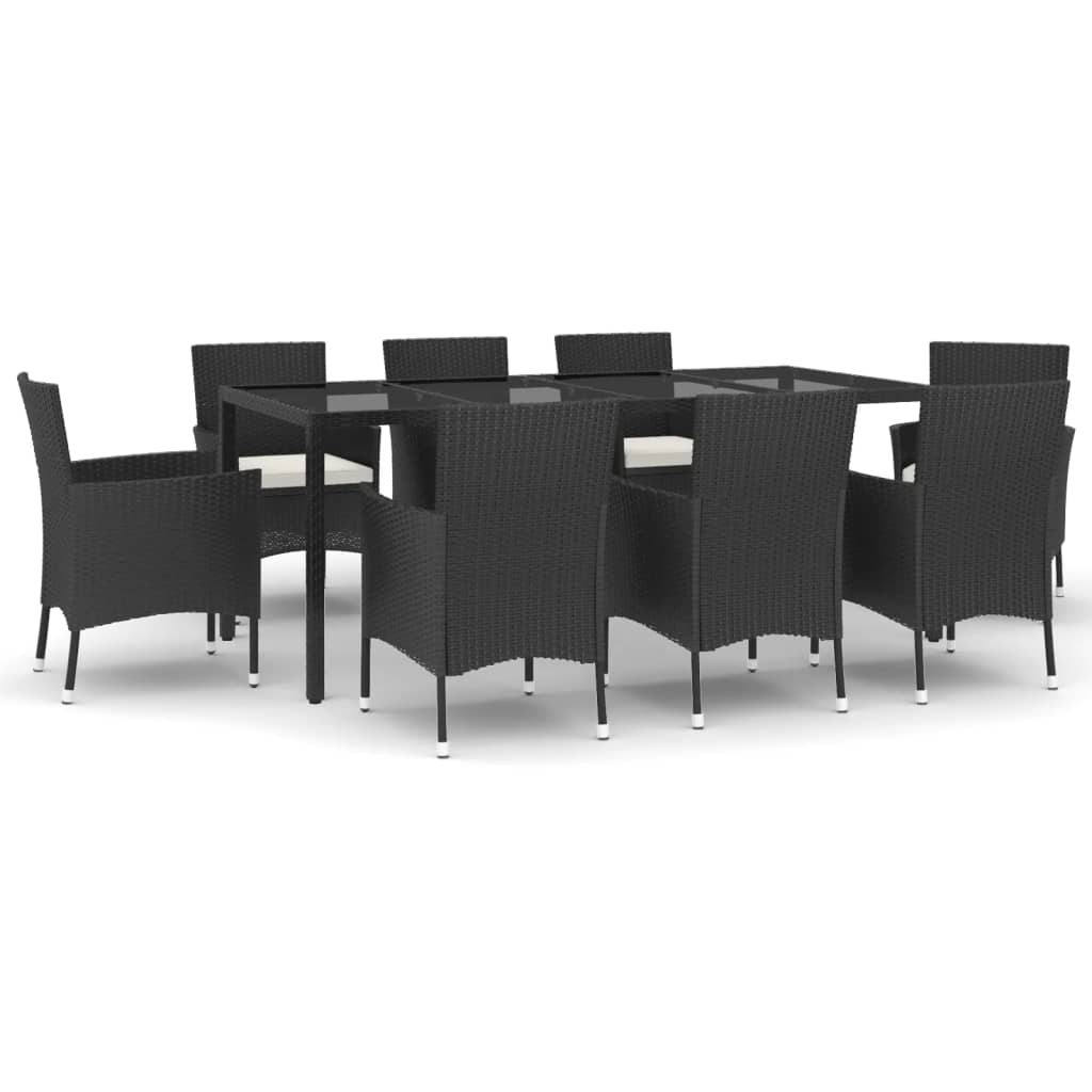 Set mobilier de grădină cu perne, 9 piese, negru, poliratan GartenMobel Dekor
