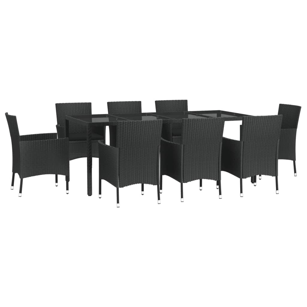 Set mobilier de grădină cu perne, 9 piese, negru, poliratan GartenMobel Dekor