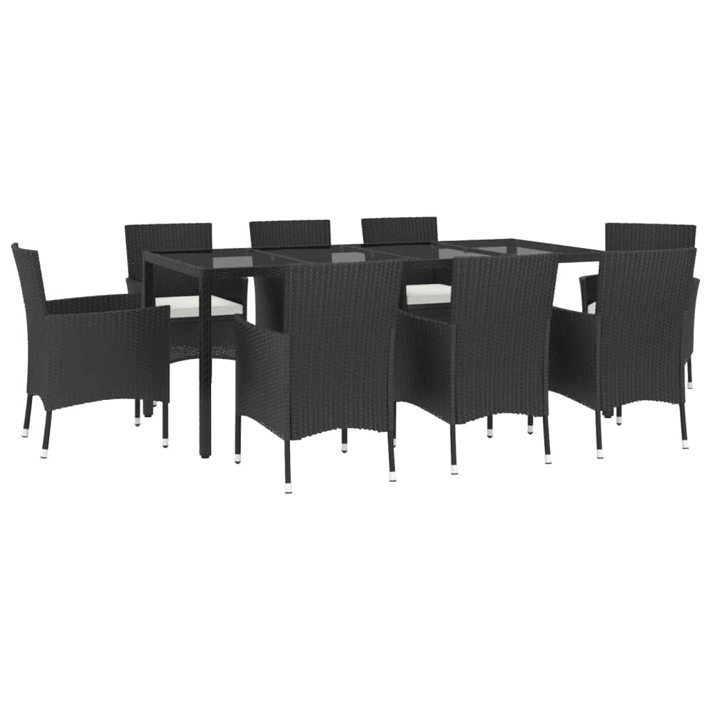 Set mobilier de grădină cu perne, 9 piese, negru, poliratan GartenMobel Dekor