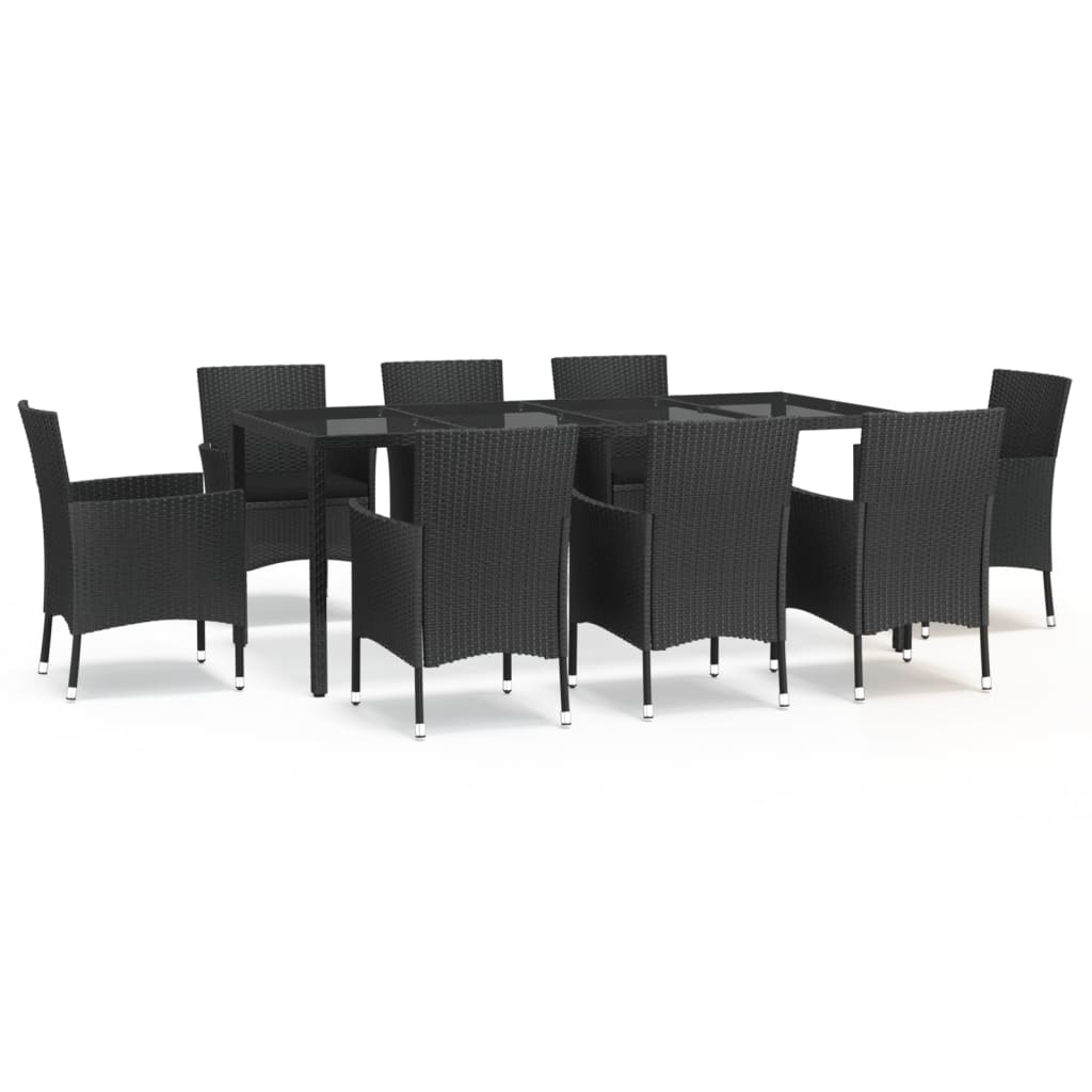 Set mobilier de grădină cu perne, 9 piese, negru, poliratan GartenMobel Dekor
