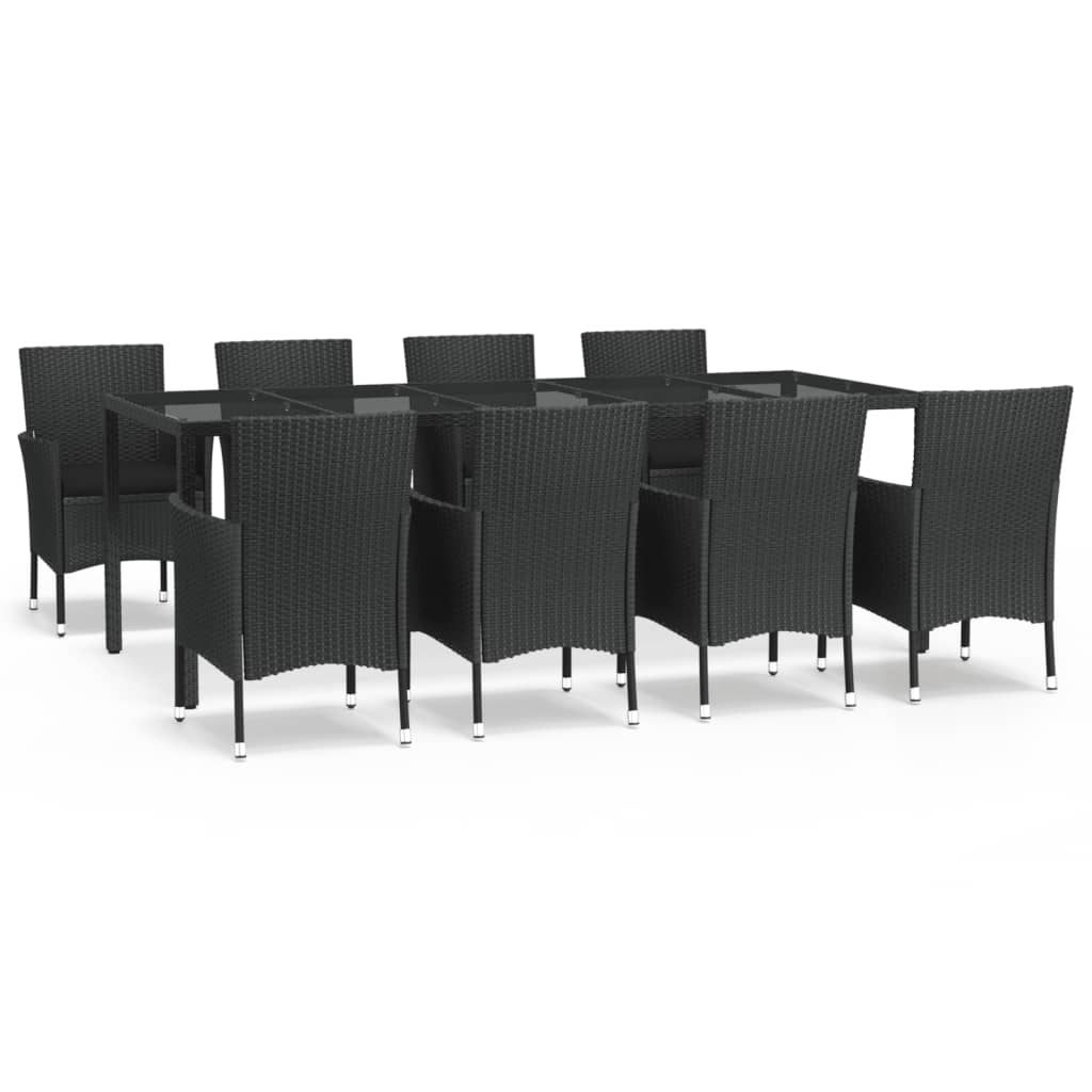 Set mobilier de grădină cu perne, 9 piese, negru, poliratan GartenMobel Dekor