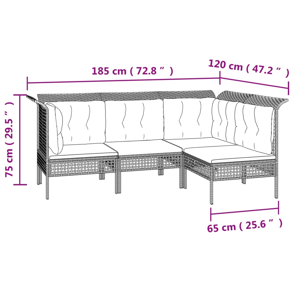 Set mobilier de grădină cu perne, 10 piese, gri, poliratan GartenMobel Dekor