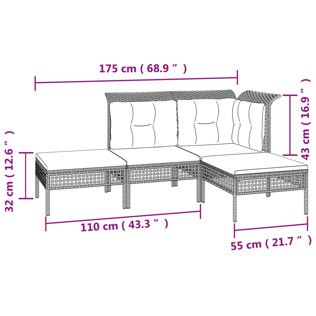 Set mobilier de grădină cu perne, 8 piese, gri, poliratan GartenMobel Dekor