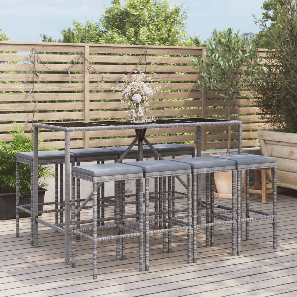 Set mobilier bar de grădină, cu perne, 9 piese, gri, poliratan GartenMobel Dekor