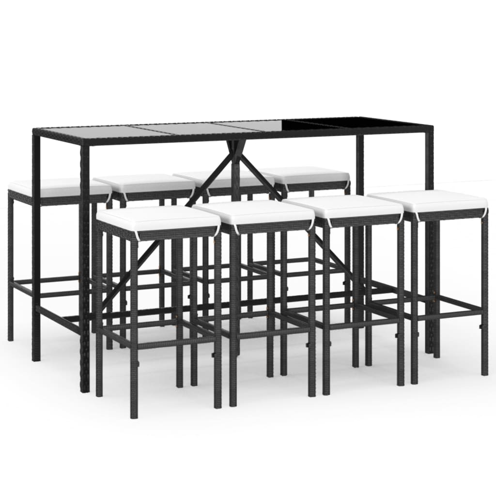 Set mobilier bar de grădină cu perne, 9 piese, negru, poliratan GartenMobel Dekor