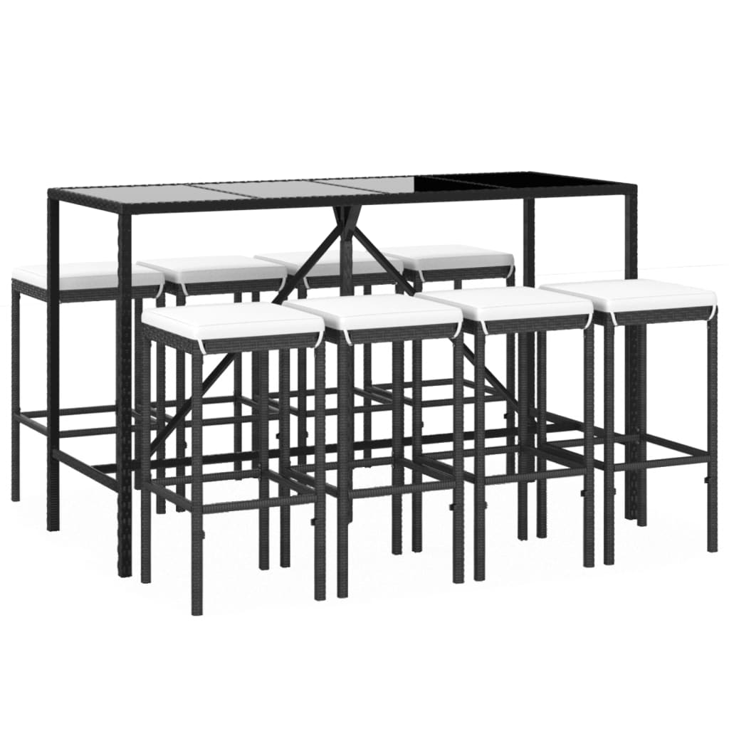 Set mobilier bar de grădină cu perne, 9 piese, negru, poliratan GartenMobel Dekor