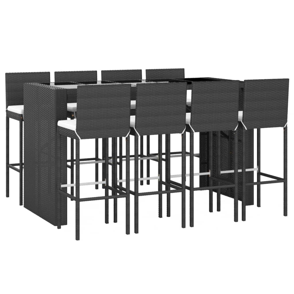 Set mobilier bar de grădină cu perne, 9 piese, negru, poliratan GartenMobel Dekor