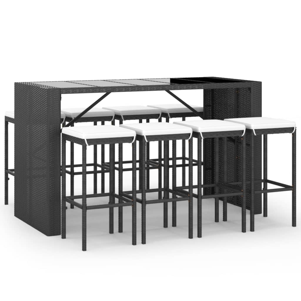 Set mobilier bar de grădină cu perne, 9 piese, negru, poliratan GartenMobel Dekor