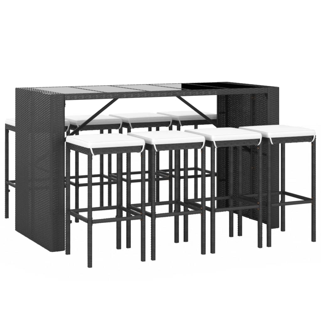 Set mobilier bar de grădină cu perne, 9 piese, negru, poliratan GartenMobel Dekor