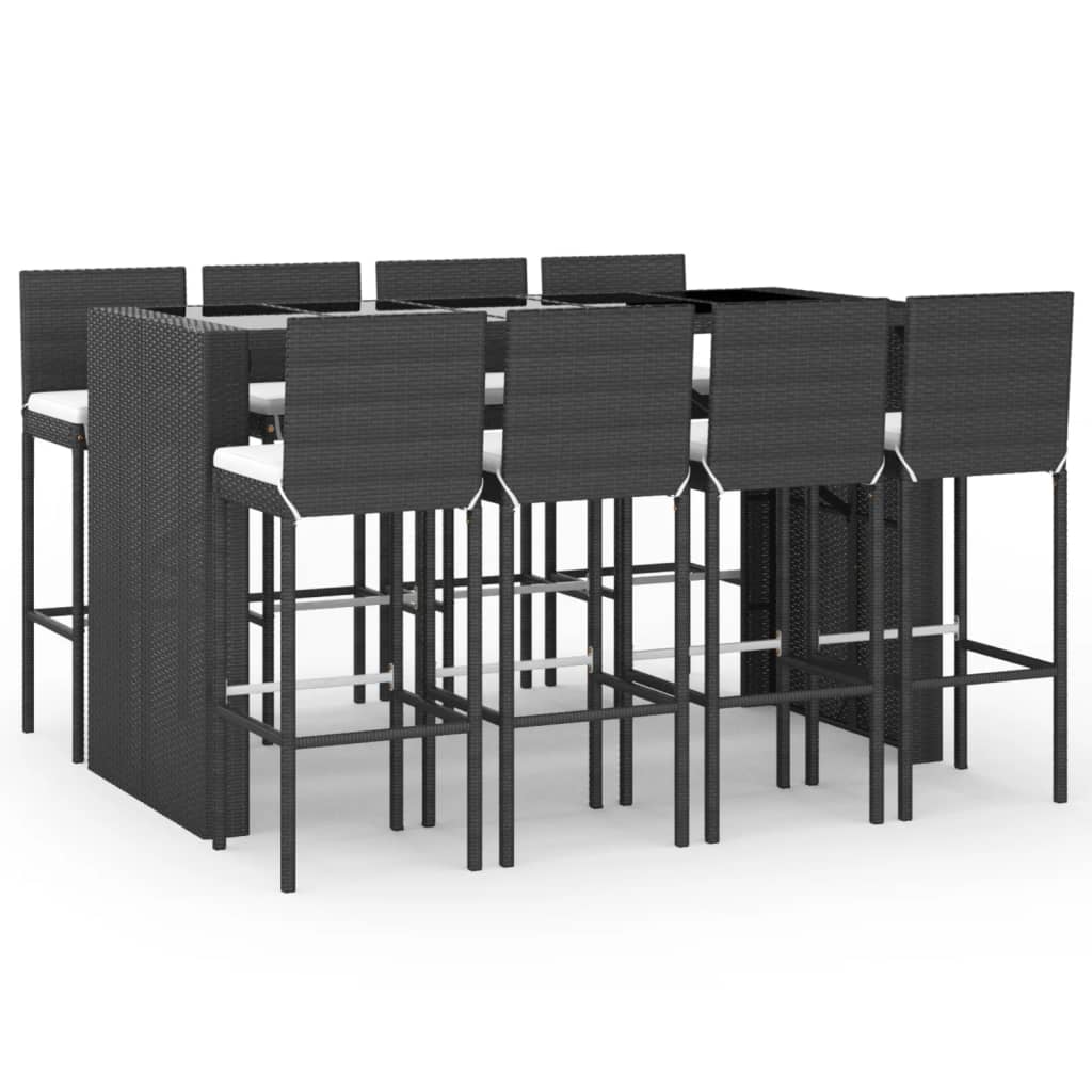 Set mobilier bar de grădină cu perne, 9 piese, negru, poliratan GartenMobel Dekor