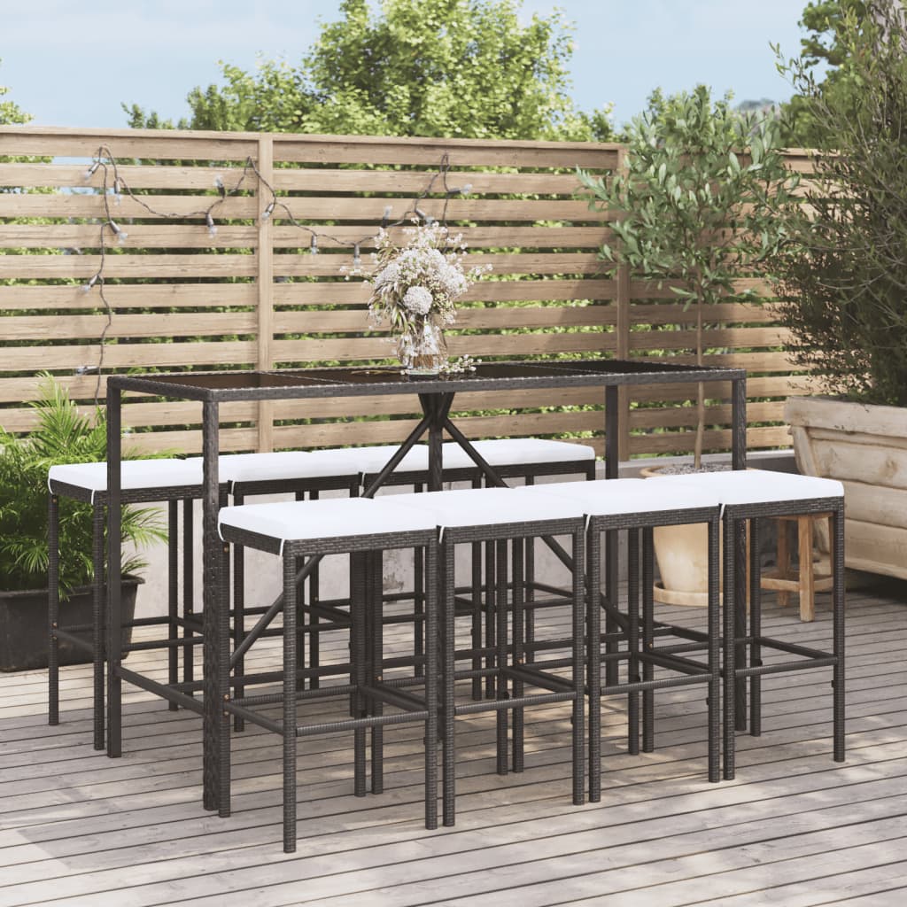 Set mobilier bar de grădină cu perne, 9 piese, negru, poliratan GartenMobel Dekor