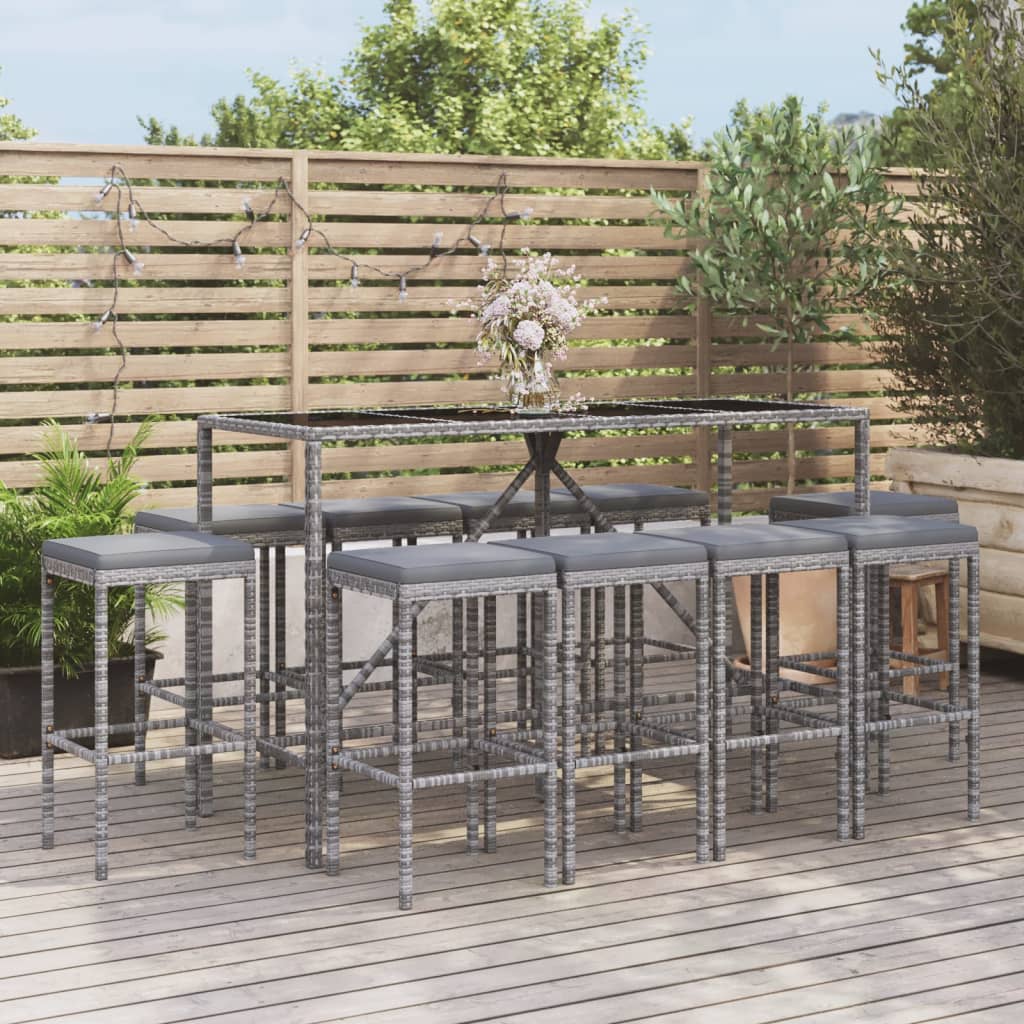 Set mobilier de grădină cu perne, 11 piese, gri, poliratan GartenMobel Dekor