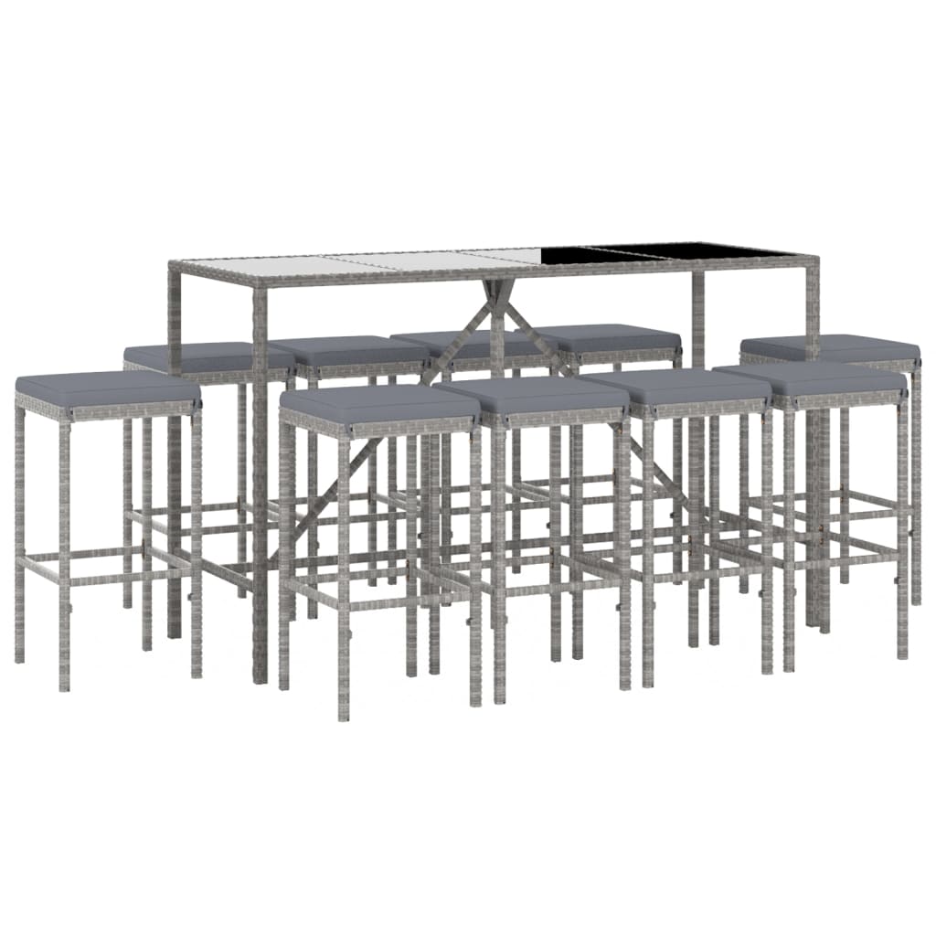 Set mobilier de grădină cu perne, 11 piese, gri, poliratan GartenMobel Dekor