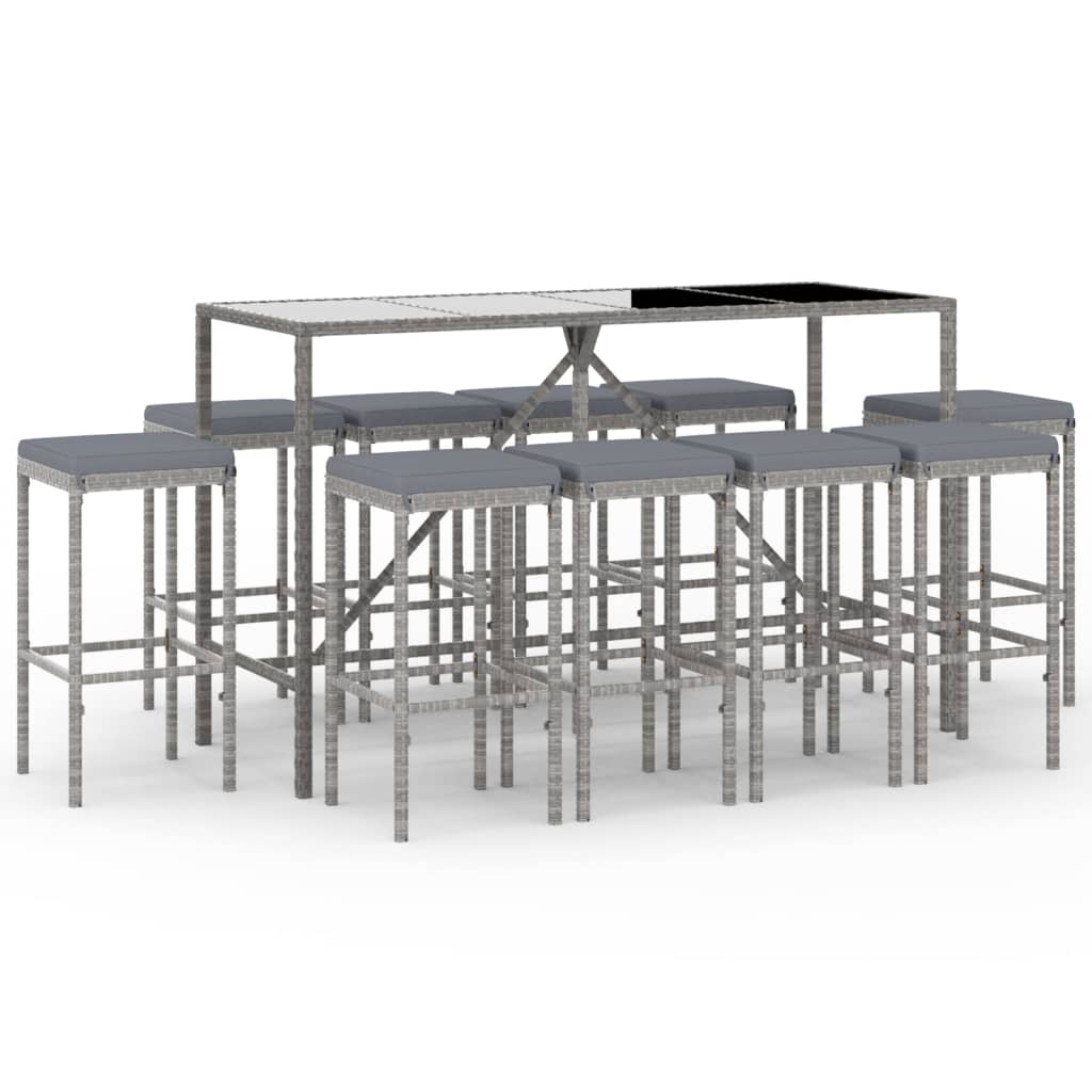 Set mobilier de grădină cu perne, 11 piese, gri, poliratan GartenMobel Dekor