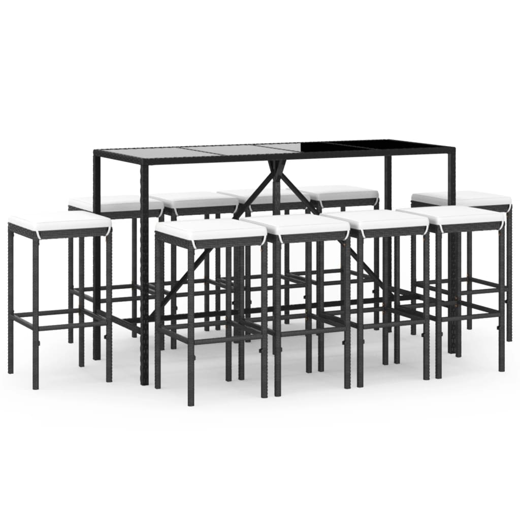 Set mobilier de grădină cu perne, 11 piese, negru, poliratan GartenMobel Dekor