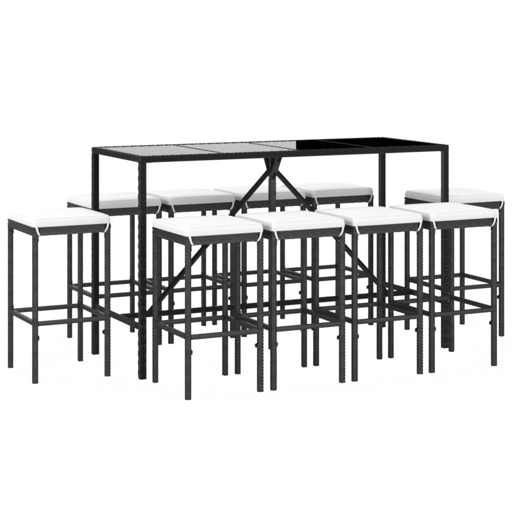 Set mobilier de grădină cu perne, 11 piese, negru, poliratan GartenMobel Dekor