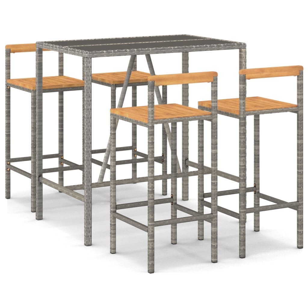 Set bar pentru grădină, 5 piese, gri, poliratan/lemn acacia GartenMobel Dekor