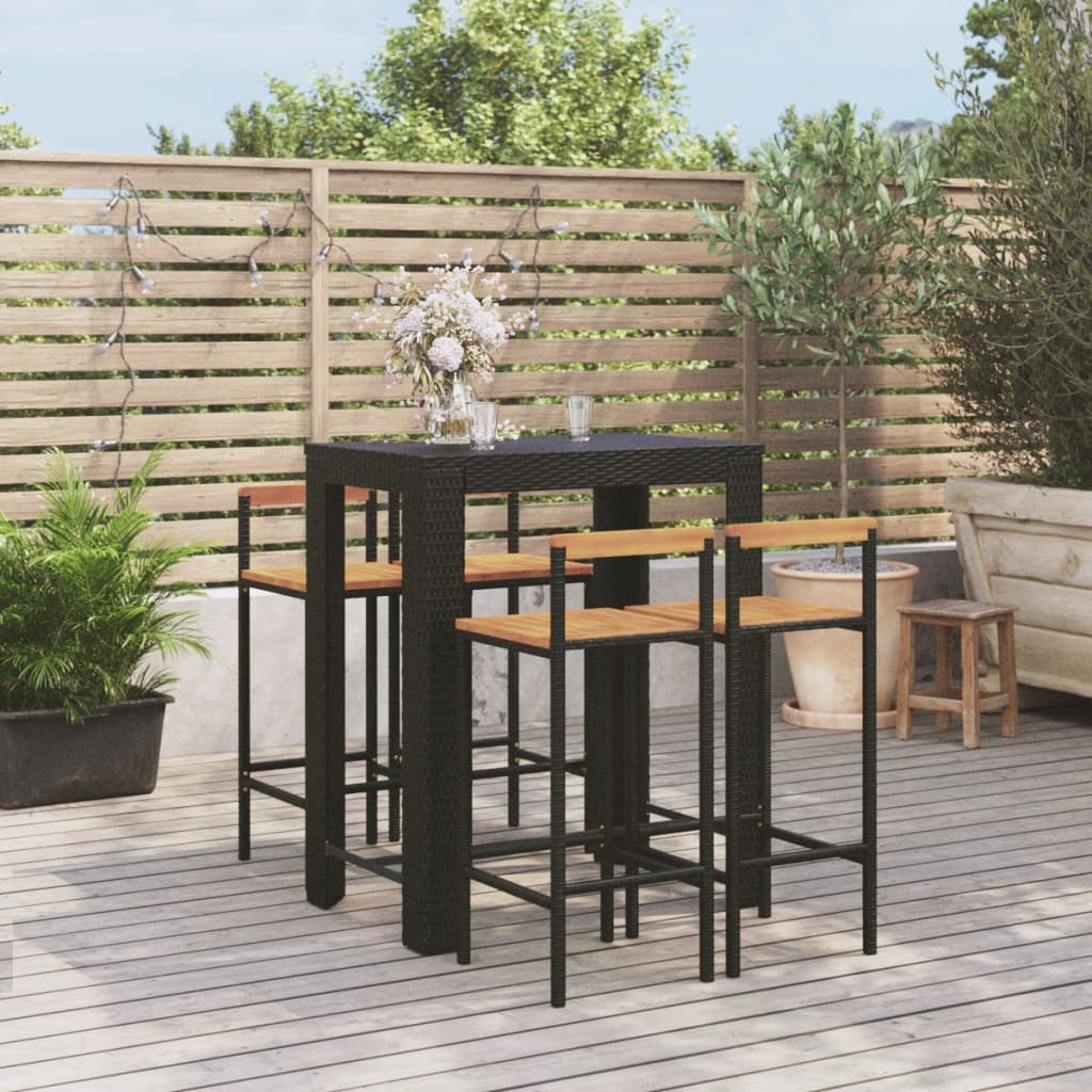 Set bar pentru grădină, 5 piese, negru, poliratan/lemn acacia GartenMobel Dekor