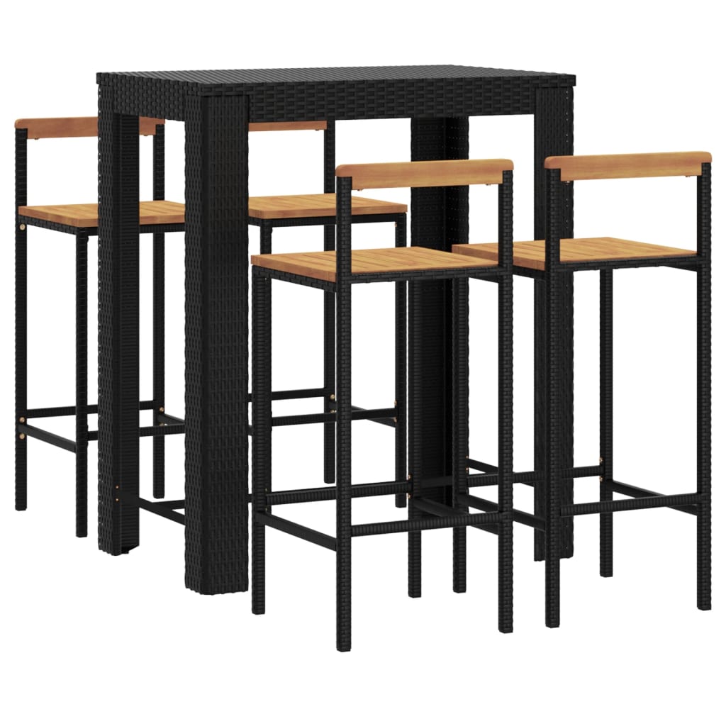 Set bar pentru grădină, 5 piese, negru, poliratan/lemn acacia GartenMobel Dekor
