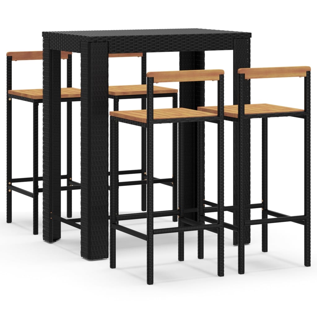 Set bar pentru grădină, 5 piese, negru, poliratan/lemn acacia GartenMobel Dekor