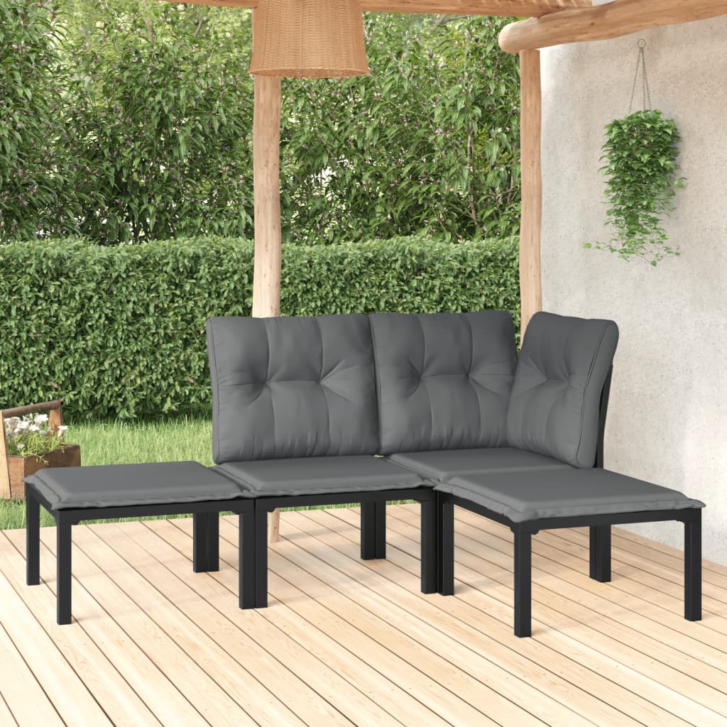 Set mobilier de grădină, 4 piese, negru și gri, poliratan GartenMobel Dekor