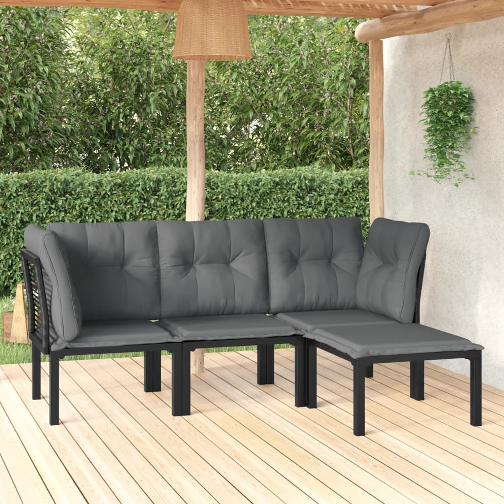 Set mobilier de grădină, 4 piese, negru și gri, poliratan GartenMobel Dekor