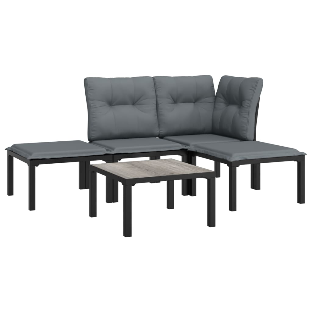 Set mobilier de grădină, 5 piese, negru/gri, poliratan GartenMobel Dekor