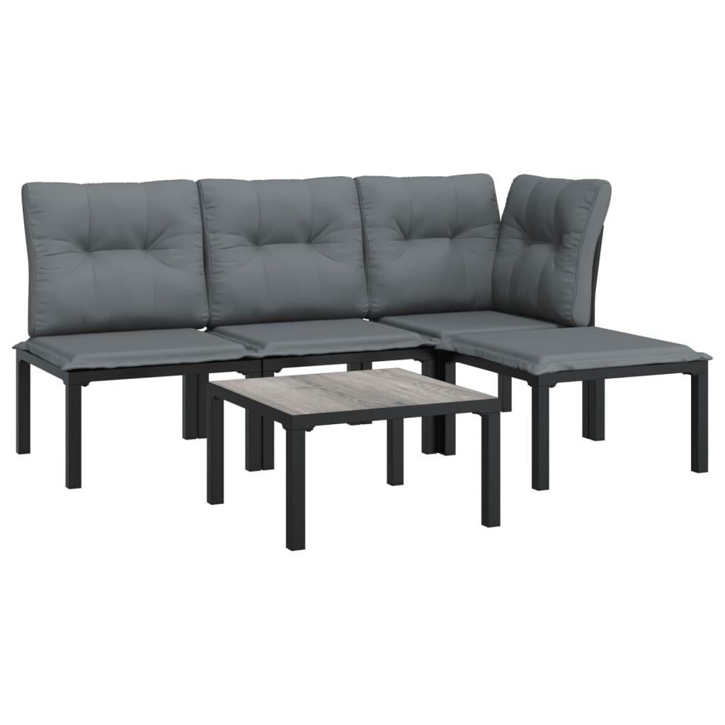 Set mobilier de grădină, 5 piese, negru/gri, poliratan GartenMobel Dekor