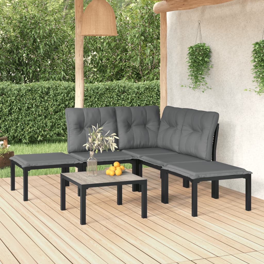 Set mobilier de grădină, 6 piese, negru și gri, poliratan GartenMobel Dekor