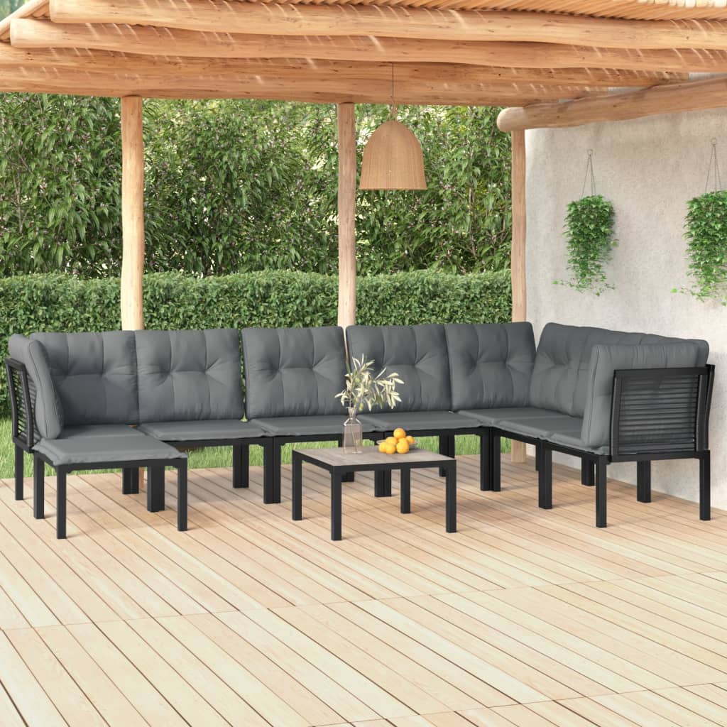 Set mobilier de grădină, 9 piese, negru și gri, poliratan GartenMobel Dekor