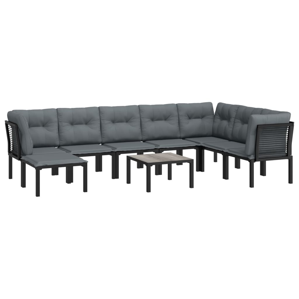 Set mobilier de grădină, 9 piese, negru și gri, poliratan GartenMobel Dekor