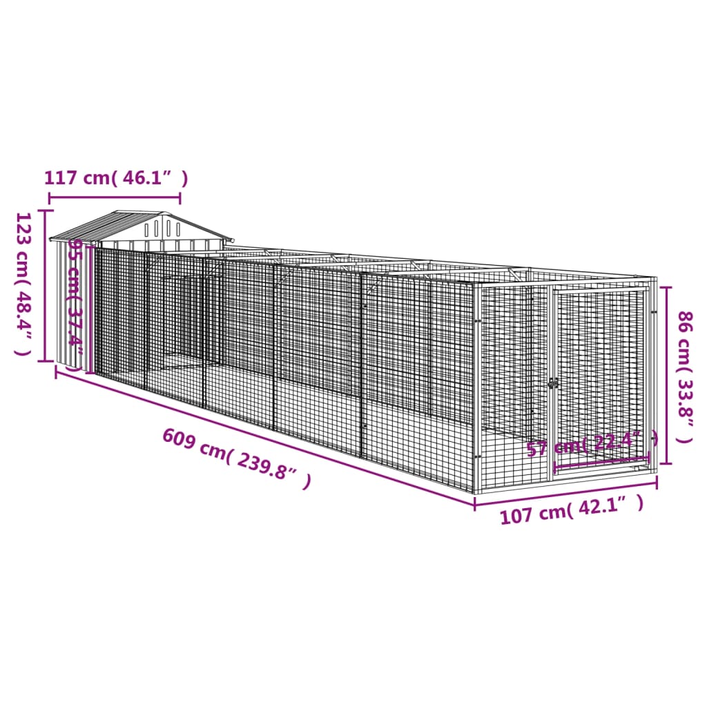 Casă câine & acoperiș gri deschis 117x609x123cm oțel galvanizat GartenMobel Dekor