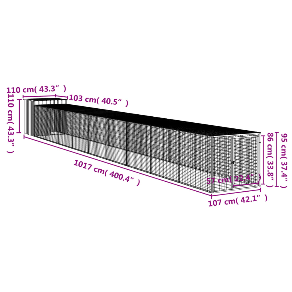 Coteț de pui cu incintă antracit 110x1017x110cm oțel galvanizat GartenMobel Dekor