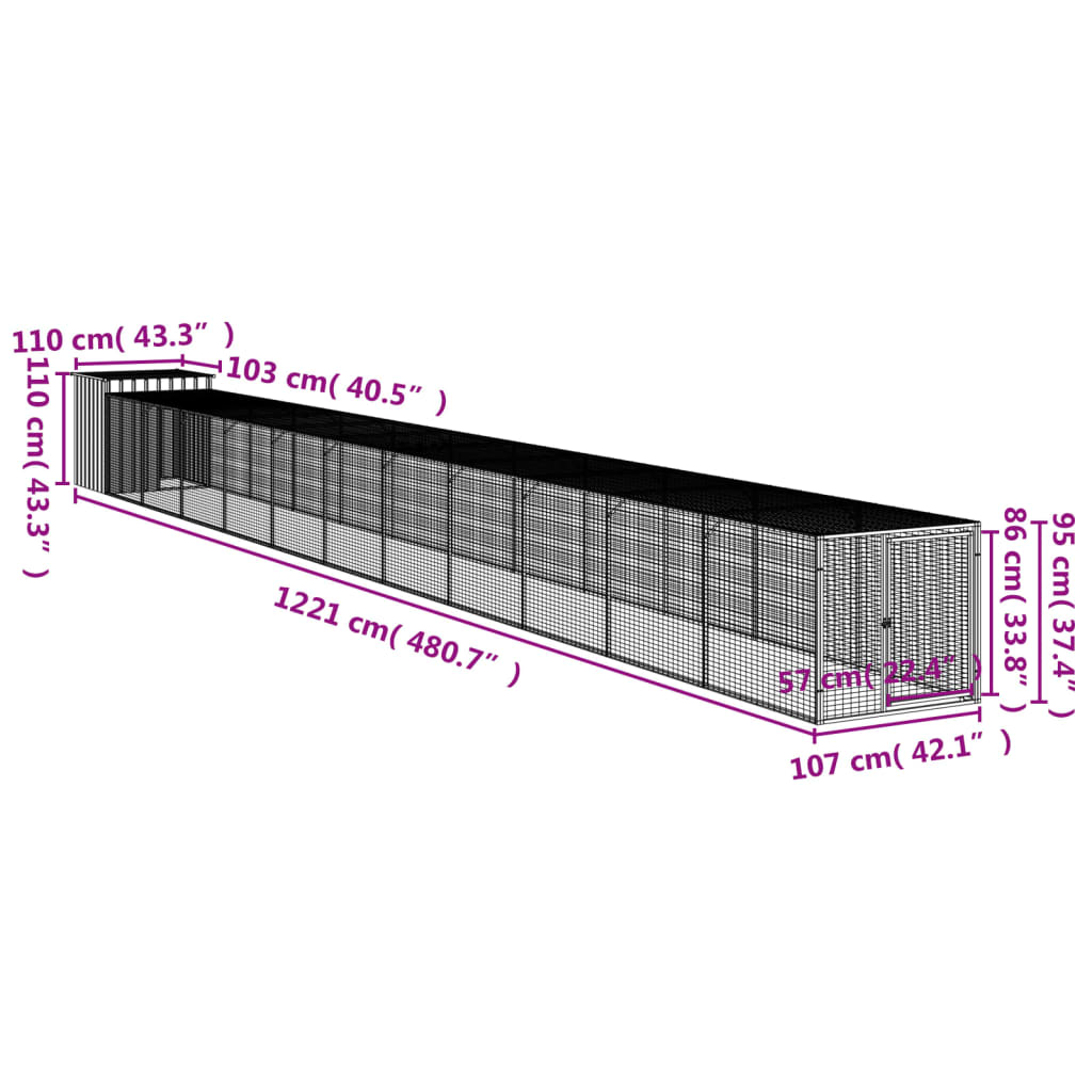 Coteț de pui cu incintă antracit 110x1221x110cm oțel galvanizat GartenMobel Dekor