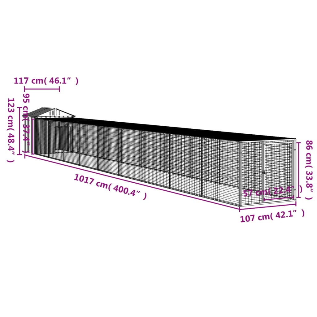Coteț de pui cu incintă antracit 117x1017x123cm oțel galvanizat GartenMobel Dekor