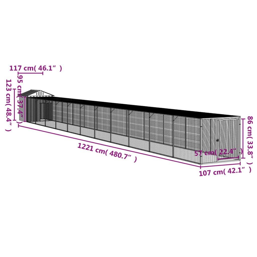 Coteț de pui cu incintă antracit 117x1221x123cm oțel galvanizat GartenMobel Dekor