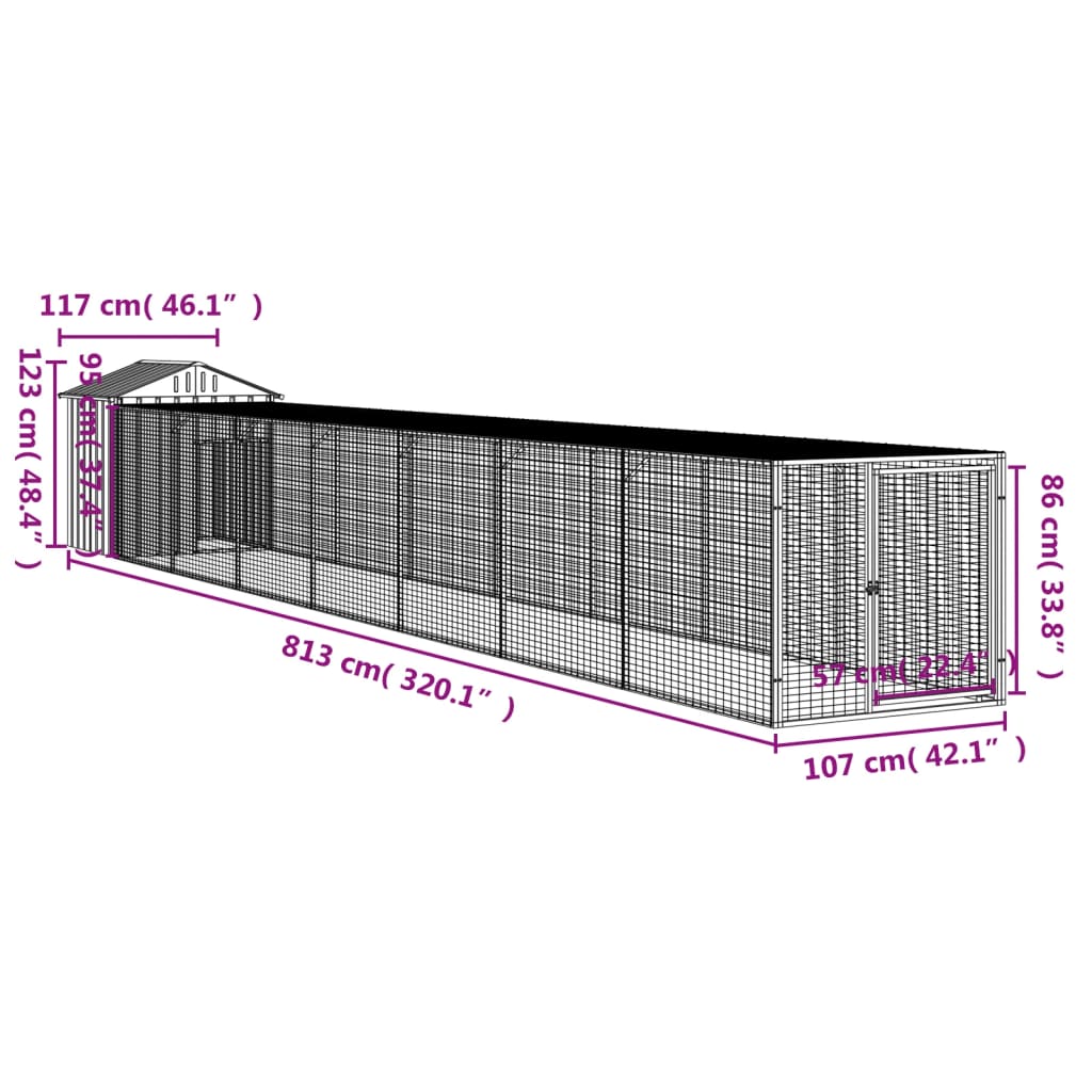 Coteț de pui cu incintă antracit 117x813x123 cm oțel galvanizat GartenMobel Dekor