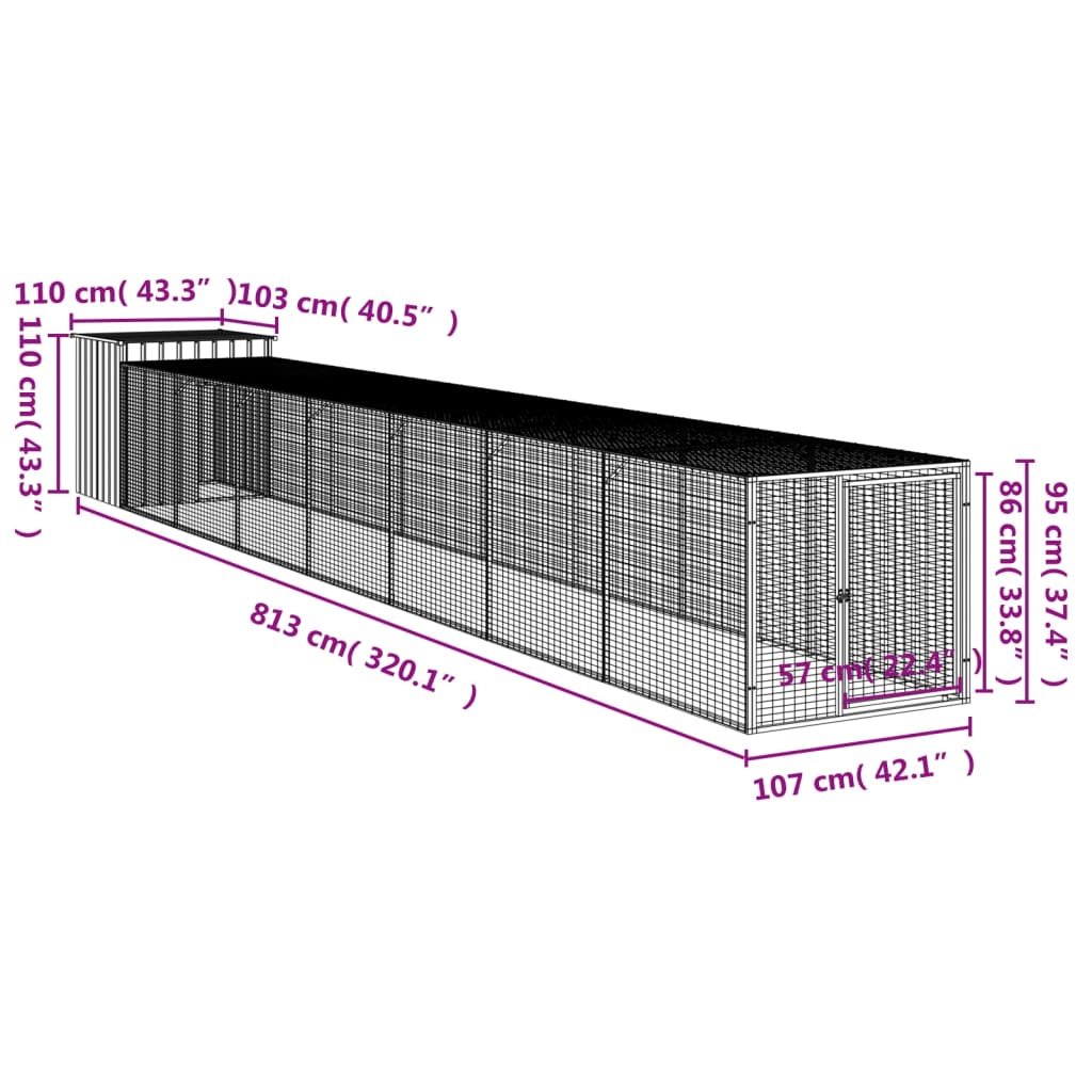 Coteț pui cu incintă gri deschis 110x813x110 cm oțel galvanizat GartenMobel Dekor