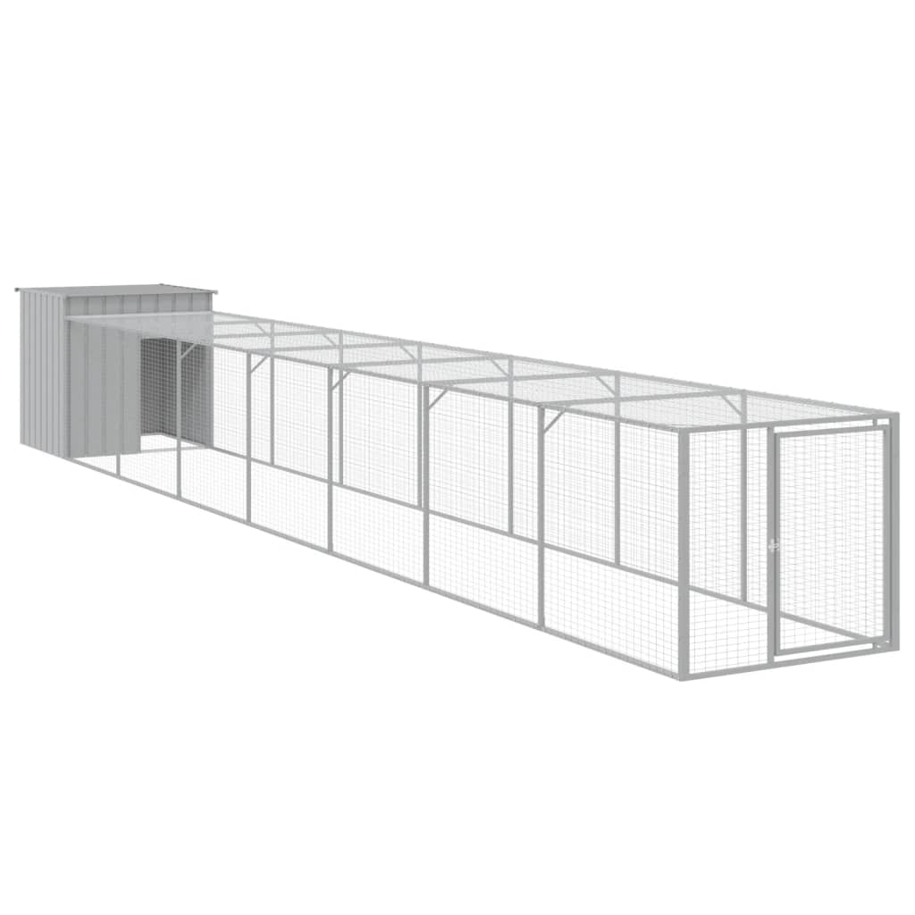 Coteț pui cu incintă gri deschis 110x813x110 cm oțel galvanizat GartenMobel Dekor