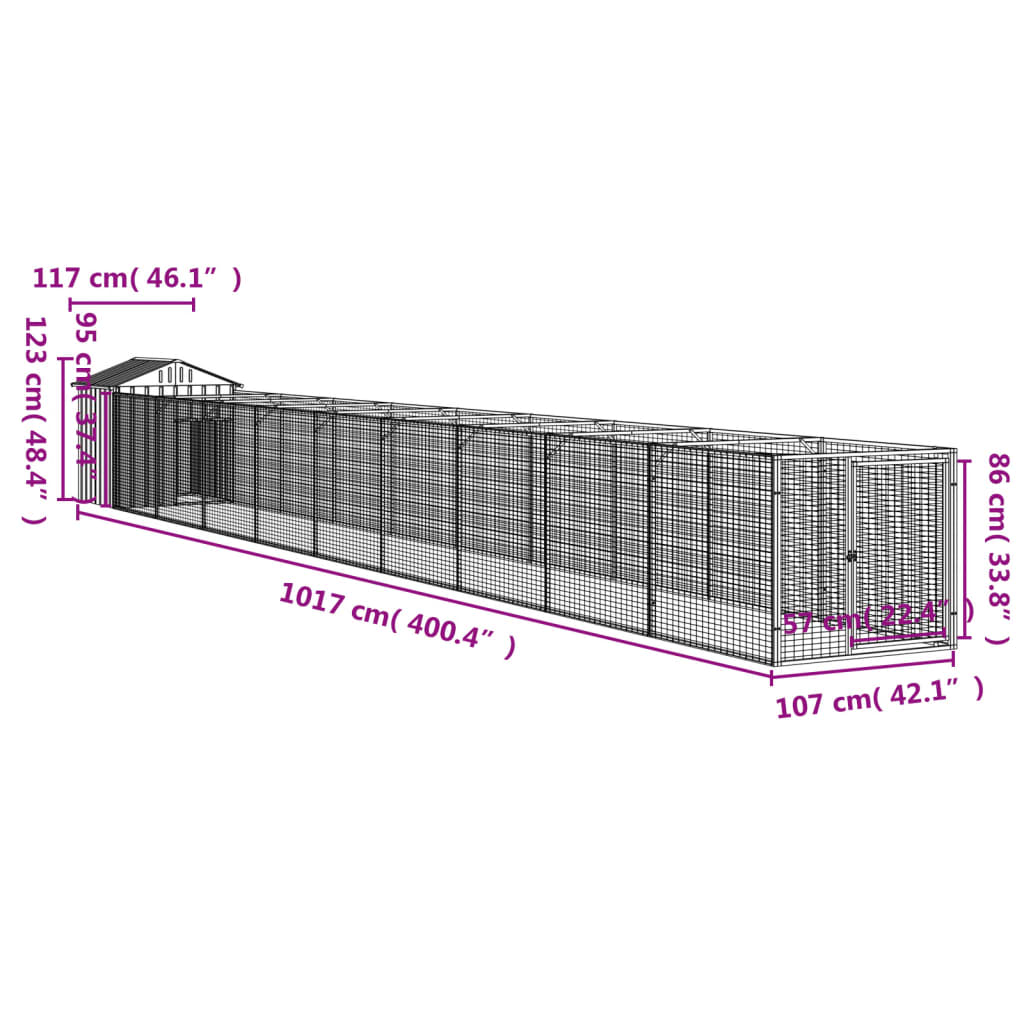 Cușcă câine cu acoperiș antracit 117x1017x123cm oțel galvanizat GartenMobel Dekor